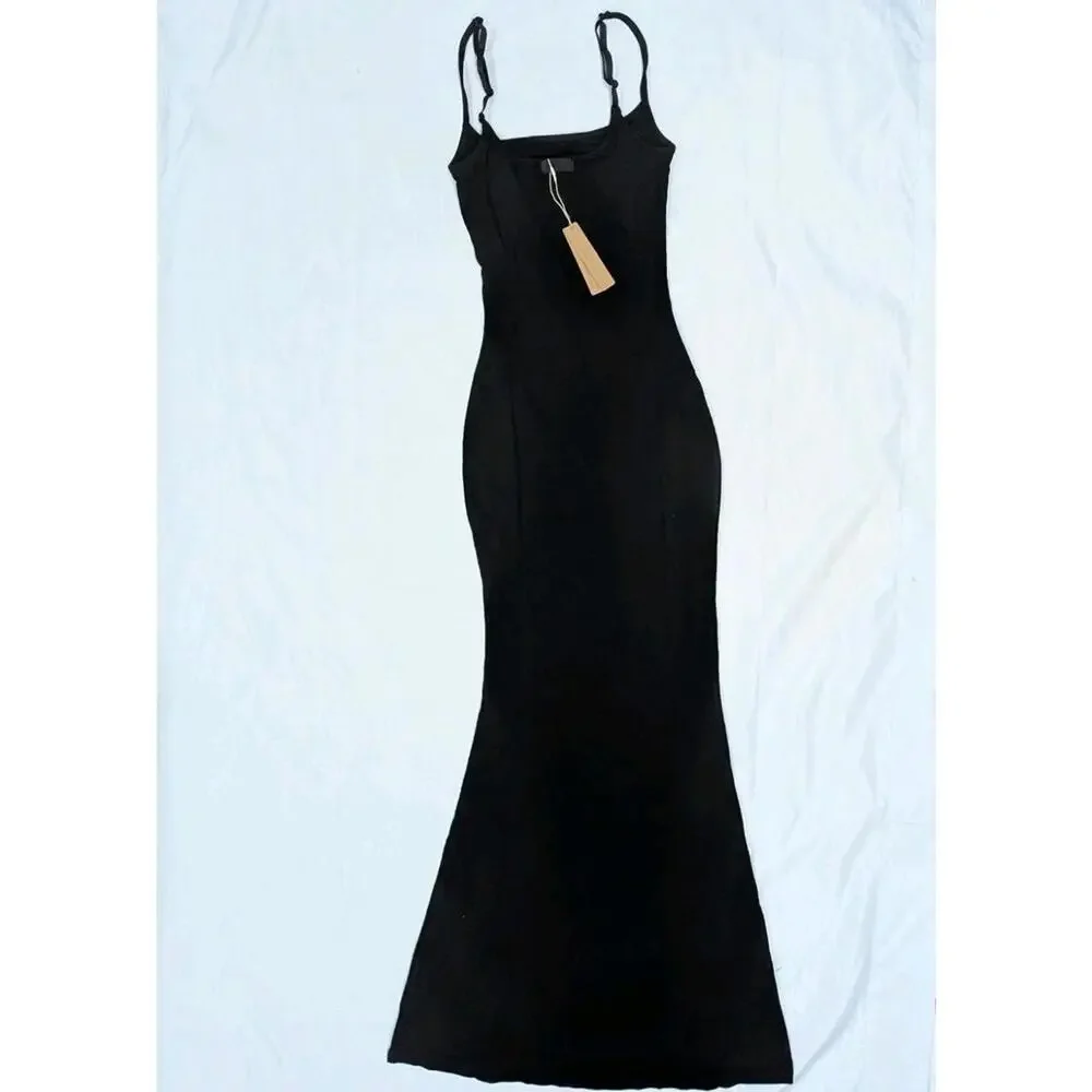 NWT SKIMS Soft Lounge Long Slip Dress Black Onyx Size L - Picture 3 of 6